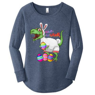 Happy Eastrawr Dinosaur TRex Easter Bunny Women's Perfect Tri Tunic Long Sleeve Shirt