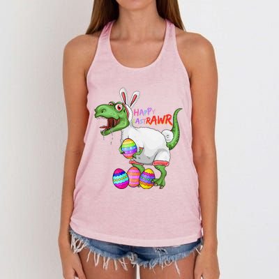 Happy Eastrawr Dinosaur TRex Easter Bunny Women's Knotted Racerback Tank