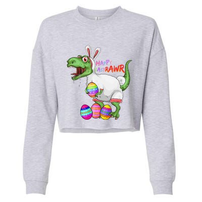 Happy Eastrawr Dinosaur TRex Easter Bunny Cropped Pullover Crew