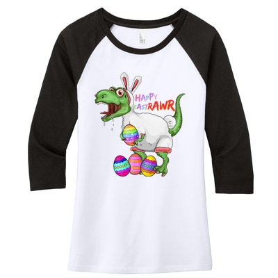 Happy Eastrawr Dinosaur TRex Easter Bunny Women's Tri-Blend 3/4-Sleeve Raglan Shirt