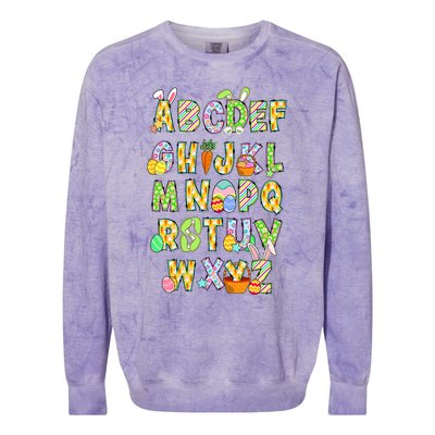 Happy Easter Day Alphabet Abcs Elemeno For Teacher Student Colorblast Crewneck Sweatshirt