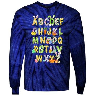 Happy Easter Day Alphabet Abcs Elemeno For Teacher Student Tie-Dye Long Sleeve Shirt