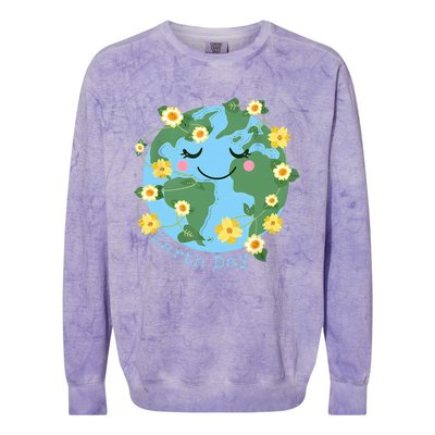 Happy Earth Day Cute Earth With Floral Earth Day 2024 Colorblast Crewneck Sweatshirt