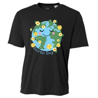 Happy Earth Day Cute Earth With Floral Earth Day 2024 Cooling Performance Crew T-Shirt