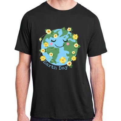 Happy Earth Day Cute Earth With Floral Earth Day 2024 Adult ChromaSoft Performance T-Shirt