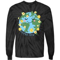 Happy Earth Day Cute Earth With Floral Earth Day 2024 Tie-Dye Long Sleeve Shirt