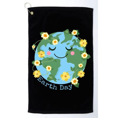 Happy Earth Day Cute Earth With Floral Earth Day 2024 Platinum Collection Golf Towel