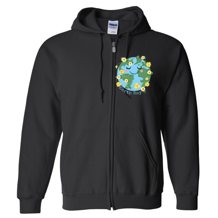 Happy Earth Day Cute Earth With Floral Earth Day 2024 Full Zip Hoodie