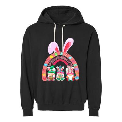 Happy Easter Day Cute Gnome Easter Rainbow Bunny Garment-Dyed Fleece Hoodie