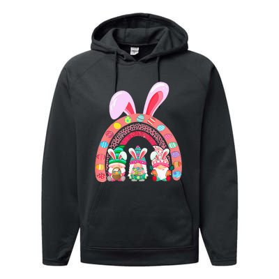 Happy Easter Day Cute Gnome Easter Rainbow Bunny Performance Fleece Hoodie