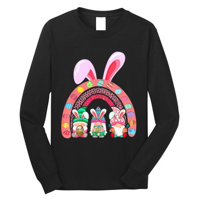 Happy Easter Day Cute Gnome Easter Rainbow Bunny Long Sleeve Shirt