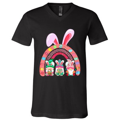 Happy Easter Day Cute Gnome Easter Rainbow Bunny V-Neck T-Shirt