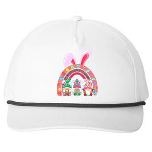 Happy Easter Day Cute Gnome Easter Rainbow Bunny Snapback Five-Panel Rope Hat