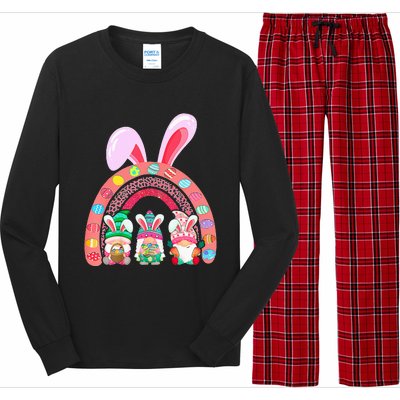 Happy Easter Day Cute Gnome Easter Rainbow Bunny Long Sleeve Pajama Set