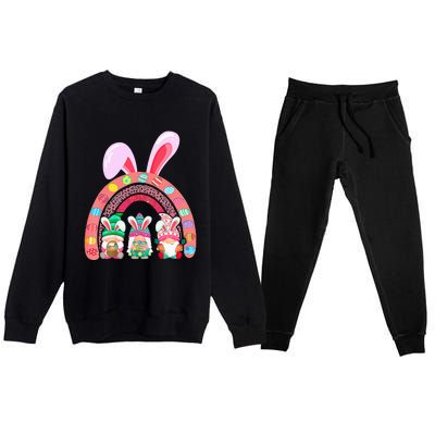 Happy Easter Day Cute Gnome Easter Rainbow Bunny Premium Crewneck Sweatsuit Set