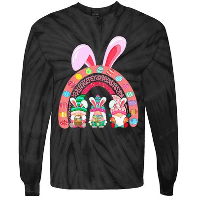 Happy Easter Day Cute Gnome Easter Rainbow Bunny Tie-Dye Long Sleeve Shirt