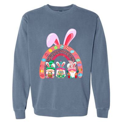 Happy Easter Day Cute Gnome Easter Rainbow Bunny Garment-Dyed Sweatshirt