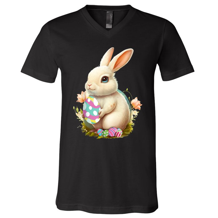 Happy Easter Day Easter Bunny Easter Egg Funny V-Neck T-Shirt