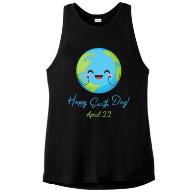 Happy Earth Day April 22 Cute Planet Ladies PosiCharge Tri-Blend Wicking Tank