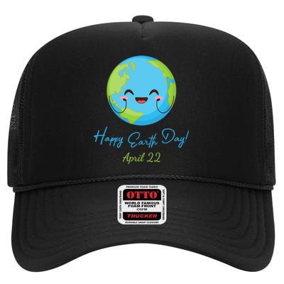 Happy Earth Day April 22 Cute Planet High Crown Mesh Back Trucker Hat