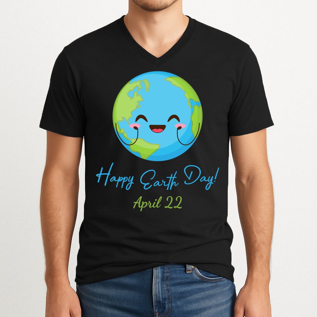 Happy Earth Day April 22 Cute Planet V-Neck T-Shirt