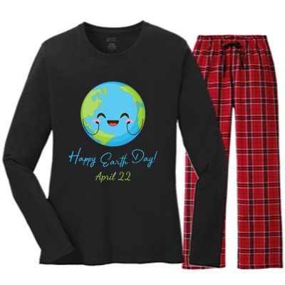 Happy Earth Day April 22 Cute Planet Women's Long Sleeve Flannel Pajama Set 