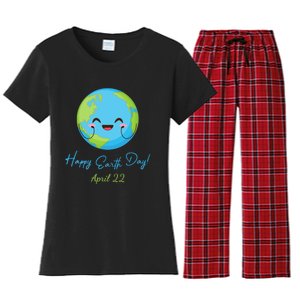 Happy Earth Day April 22 Cute Planet Women's Flannel Pajama Set