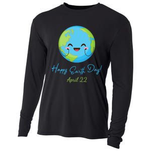 Happy Earth Day April 22 Cute Planet Cooling Performance Long Sleeve Crew