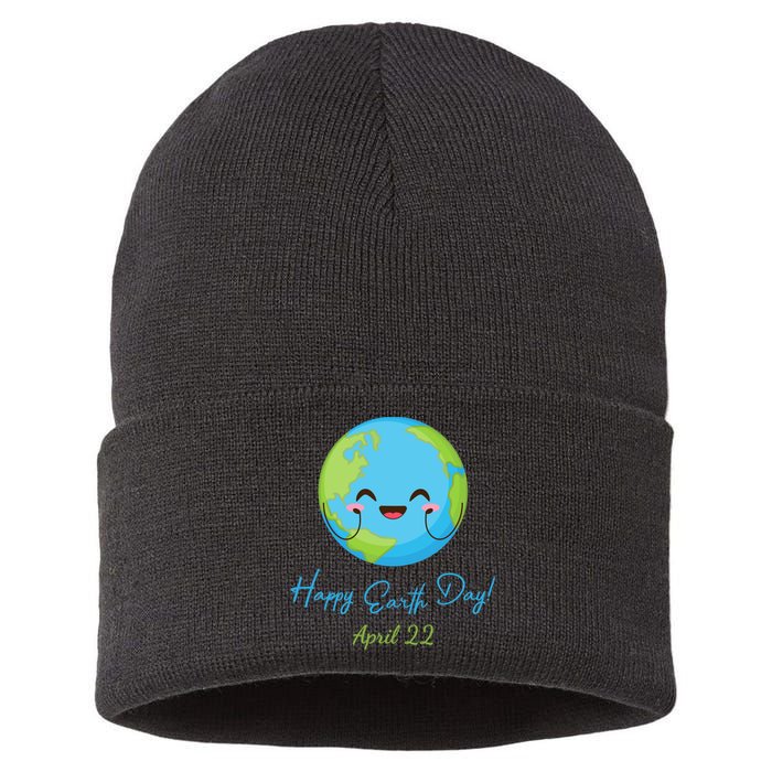 Happy Earth Day April 22 Cute Planet Sustainable Knit Beanie