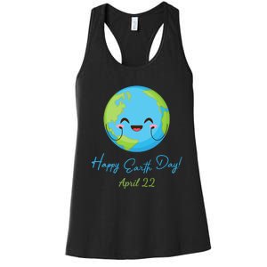 Happy Earth Day April 22 Cute Planet Women's Racerback Tank