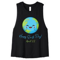 Happy Earth Day April 22 Cute Planet Women's Racerback Cropped Tank