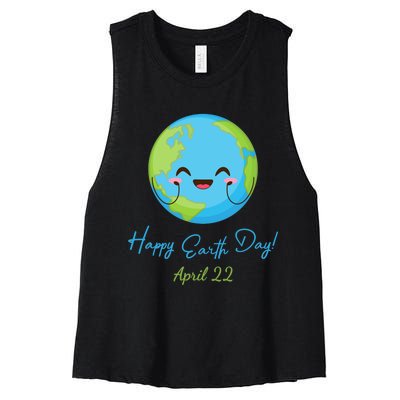 Happy Earth Day April 22 Cute Planet Women's Racerback Cropped Tank