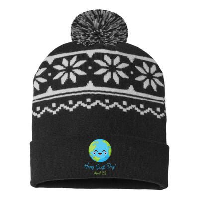 Happy Earth Day April 22 Cute Planet USA-Made Snowflake Beanie