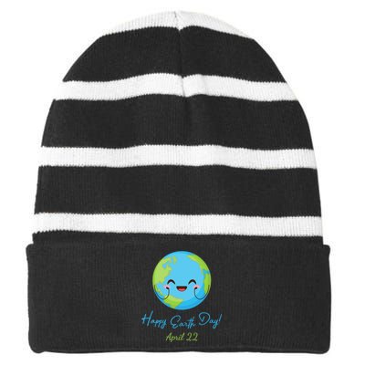 Happy Earth Day April 22 Cute Planet Striped Beanie with Solid Band