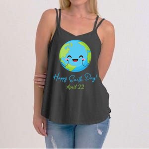 Happy Earth Day April 22 Cute Planet Women's Strappy Tank