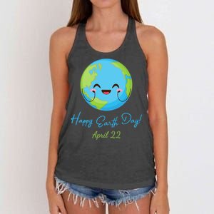 Happy Earth Day April 22 Cute Planet Women's Knotted Racerback Tank