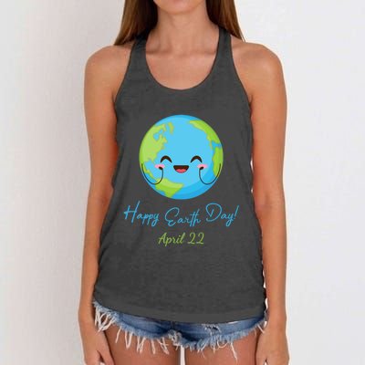 Happy Earth Day April 22 Cute Planet Women's Knotted Racerback Tank