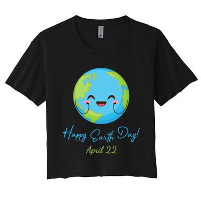 Happy Earth Day April 22 Cute Planet Women's Crop Top Tee