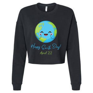 Happy Earth Day April 22 Cute Planet Cropped Pullover Crew