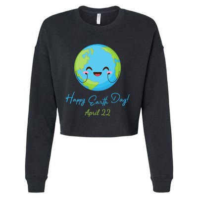 Happy Earth Day April 22 Cute Planet Cropped Pullover Crew