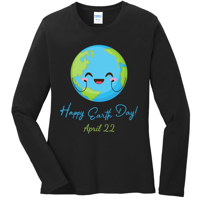 Happy Earth Day April 22 Cute Planet Ladies Long Sleeve Shirt