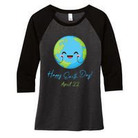 Happy Earth Day April 22 Cute Planet Women's Tri-Blend 3/4-Sleeve Raglan Shirt