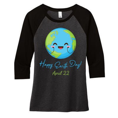 Happy Earth Day April 22 Cute Planet Women's Tri-Blend 3/4-Sleeve Raglan Shirt