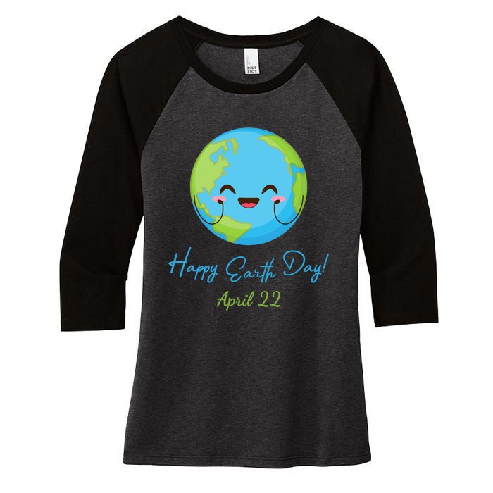 Happy Earth Day April 22 Cute Planet Women's Tri-Blend 3/4-Sleeve Raglan Shirt