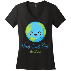 Happy Earth Day April 22 Cute Planet Women's V-Neck T-Shirt