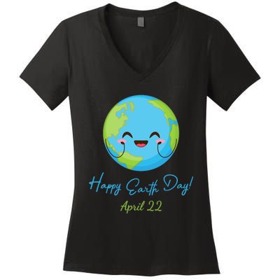 Happy Earth Day April 22 Cute Planet Women's V-Neck T-Shirt