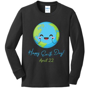 Happy Earth Day April 22 Cute Planet Kids Long Sleeve Shirt