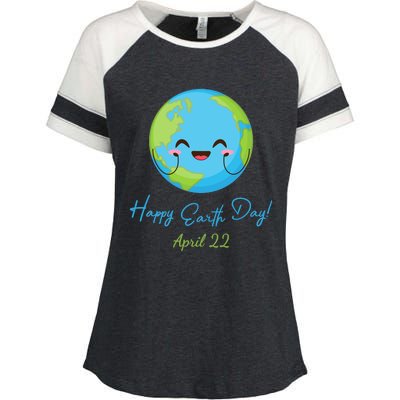 Happy Earth Day April 22 Cute Planet Enza Ladies Jersey Colorblock Tee