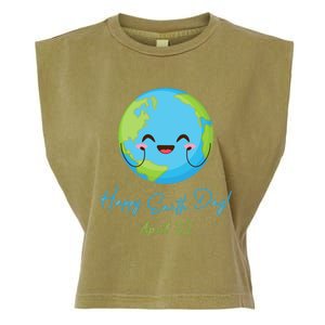 Happy Earth Day April 22 Cute Planet Garment-Dyed Women's Muscle Tee