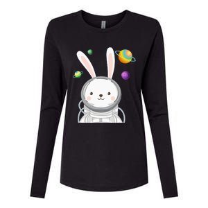 Happy Easter Day Bunny Egg astronaut Space Womens Cotton Relaxed Long Sleeve T-Shirt